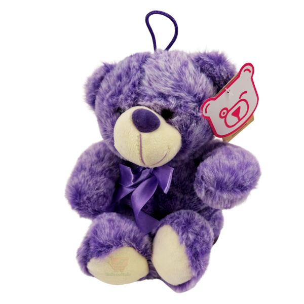 Lila Plüschbär mit Schleife ca. 18 cm – weiches Kuscheltier im Geschenk-Look, ideal als Mitbringsel oder kleine Aufmerksamkeit.